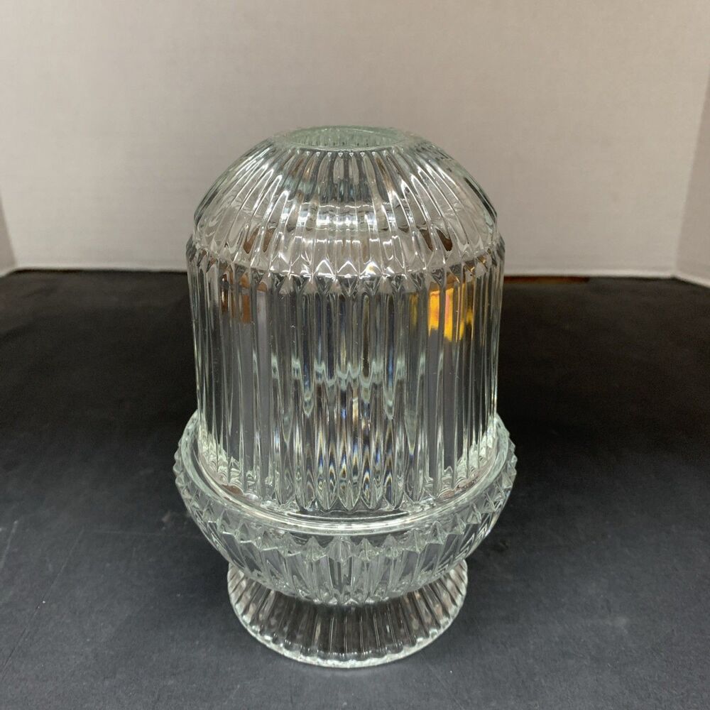 Vintage Homco Two-Piece Clear Ribbed Glass Fairy Lamp 6.25” Cottage Core